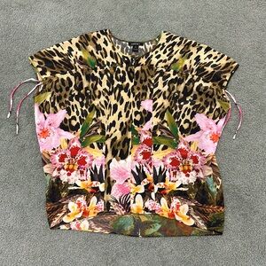 Lafayette 148 New York Leopard & Floral Print tunic  in Tan, Black, Pink, Green